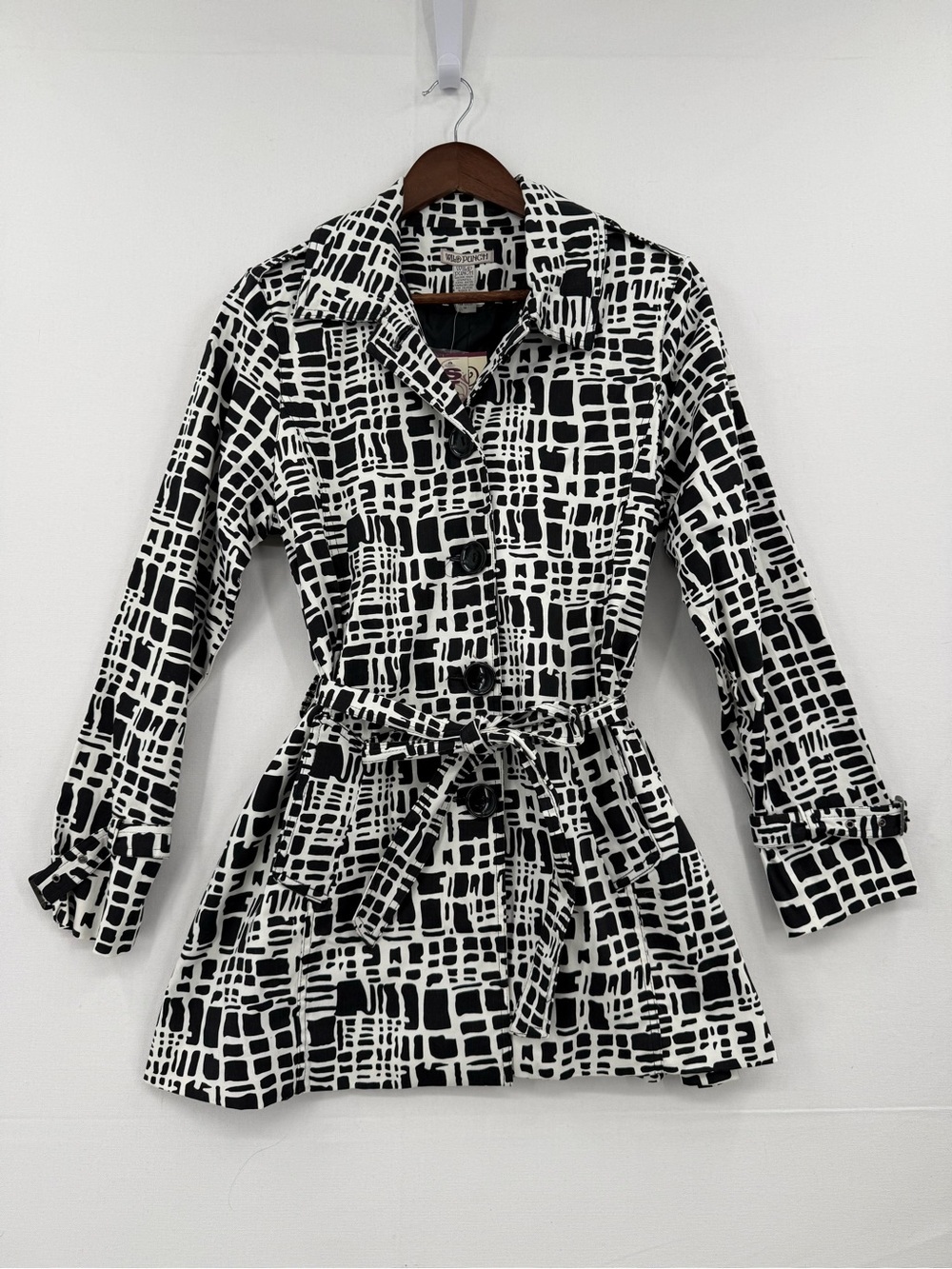 Vintage Y2K Wild Punch Abstract Print Trench Coat Jacket Women’s Medium NWT